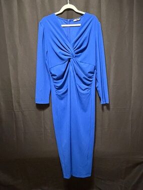 Elegant Twist-Front Long Sleeve Midi Dress in Royal Blue